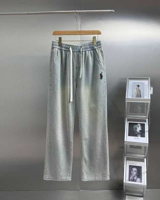 Ralph Lauren Pants Washed Cotton Drawstring Straight-Leg Trousers