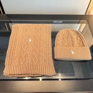 Ralph Lauren Hat Beige Cable-Knit Beanie and Scarf Set