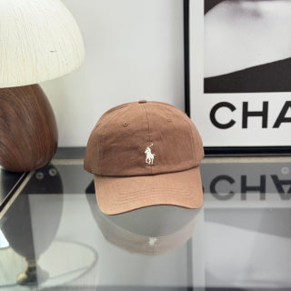Ralph Lauren Hat Camel Brown Baseball Cap with White Pony Embroidery