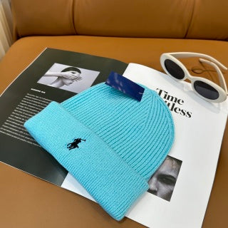Ralph Lauren Hat Aqua Blue Black Pony Ribbed Cuff Beanie