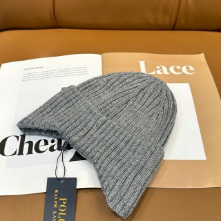 Ralph Lauren Hat Light Gray Side Pony Vertical Rib Beanie