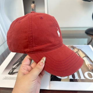 Ralph Lauren Hat Washed Red Pony Script-Brim Baseball Cap